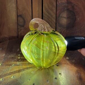 Handcrafted Glass Pumpkin - Green and Gold